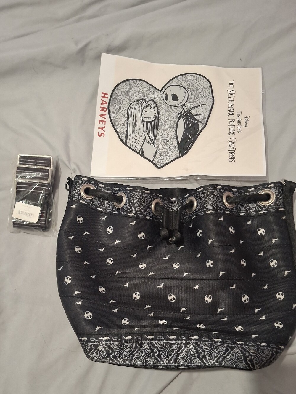 Harveys The Nightmare Before Christmas Black Drawstring Bucket Bag